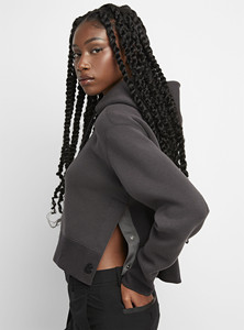 Buttoned Slits Cropped <b>Hoodie</b> 100% Cotton Streetwear Eco-Friendly Anti-Pilling Hooded Breathable for Spring <b>Summer</b> Autumn Winter - Product Image 5