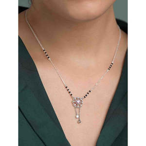 NOVAMART Fine Pure Silver Flower Mangalsutra Necklace with for Zirconia Beads Gold Plated Ethnic Religious Gift Jewelry <b>Wife</b> Who - Product Image 5