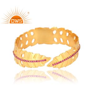 Nuevo DISEÑO DE Latón chapado en oro de 18 quilates, brazalete de piedras preciosas de circón rojo Natural, joyería fina Demi para mujer, regalo para ella - Product Image 5