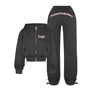 Tenues de survêtement personnalisées avec crop top zippé et pantalon de survêtement, vêtements de sport, ensembles de survêtement de fitness, streetwear, ensembles 2 pièces, vêtements pour femmes - Product Image 3