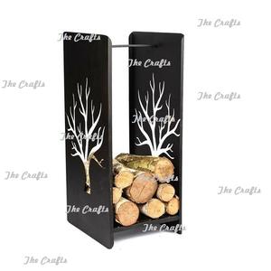 Support de bois de chauffage au design attrayant en fer noir cheminées porte-bûches pour ensembles de cheminée et accessoires - Product Image 2