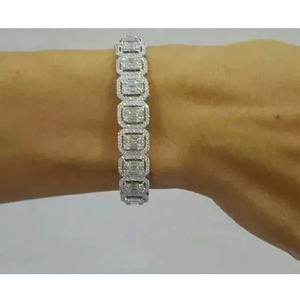 Bracelet de tennis en diamant créé en laboratoire taille émeraude 10 Bracelets sophistiqués en moissanite plaqués or blanc 14 carats pour hommes - Product Image 2