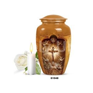 Classically Poised Catholic <b>Large</b> <b>Urn</b> for Human Ashes Decorative Aluminium Funeral <b>Urn</b> With Free Velvet Bag - Product Image 4