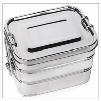 Boîte à lunch rectangulaire en acier inoxydable à trois couches avec logo personnalisé, thermos anti-fuite, chauffable, capacité de 2250 ml, 3 compartiments empilables