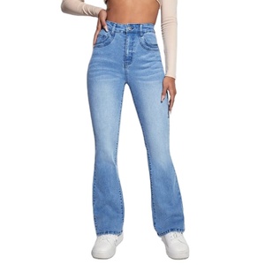 Jeans de Mezclilla Ajustados de Estilo Retro en Azul Hielo, Corte Boot Cut, para Mujer, Verano y Otoño, Cómodos y Transpirables, Talla 26-40 - Product Image 1