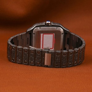Montre automatique de plongée pour homme, entièrement sertie de diamants en moissanite noire VVS, boîtier carré en acier inoxydable, résistance à l'eau 100 bars, personnalisable - Product Image 4