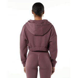 100% coton Spandex goutte épaule Style surdimensionné coupe courte automne femmes classique Capital pleine fermeture éclair à capuche - Product Image 4