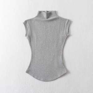 Femmes été Sexy col roulé sans manches T Shirt Tops Solid Slim Fit - Product Image 3