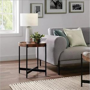 Narrow wood and iron side <b>table</b> with slim profile and <b>shelf</b> perfect for hallway entryway or beside the sofa - Product Image 1