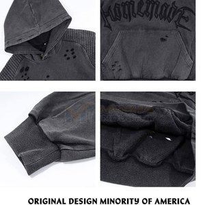 Sudadera con Capucha Bordada Desgastada para Hombre, Estilo Urbano Moderno, Sudadera Cómoda con Bordado Desgastado para Hombre - Product Image 3