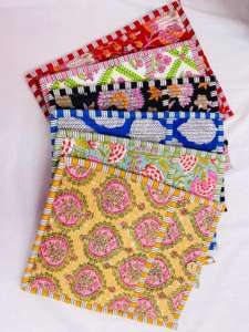 Vintage 14 Inch Quilted Cotton Mac <b>Book</b> Pouch Block Print Tablet Bag with Button and Extra Space Gift for Her - Product Image 6