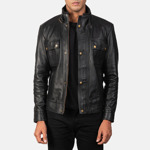 Nouvelle veste en cuir pour hommes à la mode veste en cuir véritable de style fermeture éclair pour hommes avec poches latérales veste pour hommes - Product Image 4