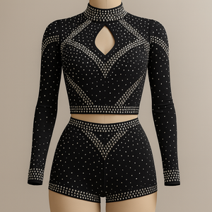 Uniformes de Animadoras Personalizados OEM Ace Sports, Conjuntos de Top y Pantalones de Licra/Poliéster para Mujer, con Pedrería, Tus Diseños - Product Image 1