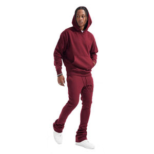 Chándal de felpa francesa de algodón granate de tamaño y diseño personalizado para adultos y hombres conjuntos de pantalones apilados de temporada de invierno - Product Image 1