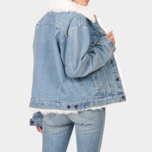 Veste en jean matelassée élégante pour femme à manches longues, logo personnalisé, respirante, conception OEM, rembourrage en coton, teinte unie - Product Image 2