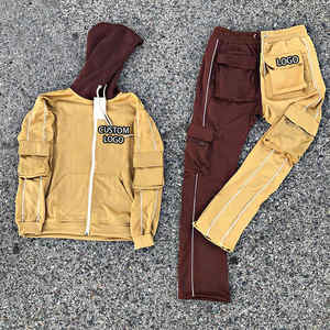 Ropa de calle con logotipo personalizado, chándal para hombre con bloque de color, chándal apilado, pantalones acampanados para hombre, sudaderas con capucha, nuevo diseño, chándal para hombre - Product Image 4