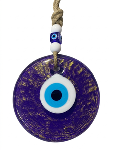 SNB1004 Ornement mural œil turc en verre pailleté violet foncé fait main de 13 cm - Grand Nazar Boncuk turc scintillant violet - D - Product Image 1
