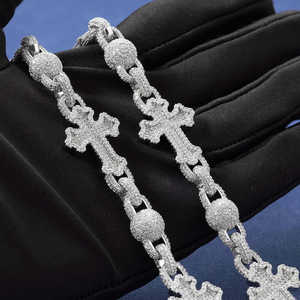 Collar de plata de ley chapado en oro de 14 quilates con diamantes de moissanita VVS, diseño cubano de tres filas, corte brillante, estilo HipHop, completamente cubierto de diamantes, para hombre. - Product Image 2