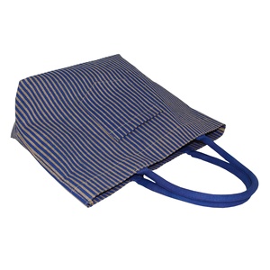 Bolsa de arpillera con estampado de rayas de un solo color, Asa de algodón reutilizable para mujer, bolsa de yute para compras - Product Image 4