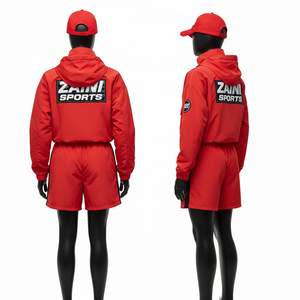 Ensemble court coupe-vent pour femme, nylon et polyester, tissu doux au toucher, logo thermique sur le panneau avant, ensemble court coupe-vent, taille plus - Product Image 5