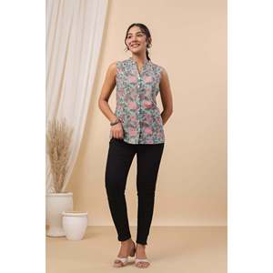 Women's Sage Green Printed Sleeveless <b>Knit</b> <b>Tank</b> <b>Top</b>-Breathable & Comfortable Daily Wear - Product Image 4