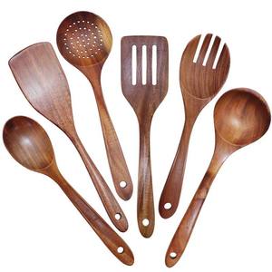 Ustensiles de cuisine en bois d'acacia de teck naturel Offre Spéciale personnalisés, y compris des spatules et des cuillères pour cuisiner pour les fêtes - Product Image 1