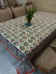 Nappe en coton 100% imprimé floral élégant fabriqué à la main et imprimé à la main couverture de table en coton de conception artisanale traditionnelle - Product Image 3