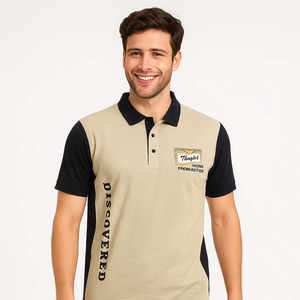 Rib de algodón 100% elegante para hombre para Camiseta con manga de contraste para el cuello ropa informal transpirable y de secado rápido - Product Image 1