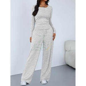 Conjunto de 2 Piezas para Mujer, Estilo Vintage, Bordado, Top Corto y Leggings de Cintura Alta con Dobladillo, Pantalones Casuales para Hacer Ejercicio - Product Image 3