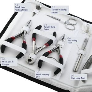 Juego de herramientas para extensiones de cabello al por mayor con estuche, Clips de seccionamiento, gancho de tracción, herramienta de bucle, despedida de dedos, agujas y alicates para coser - Product Image 4