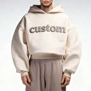 Custom Unisex 500Gsm Cotton Slim Fit <b>Hoodie</b> Regular Sleeve Heavyweight Crop Solid Color Winter <b>Fleece</b> <b>Hoodies</b> Men - Product Image 4