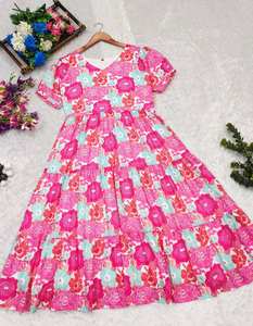 เดรสแม็กซี่ทรงเอไลน์สำหรับผู้หญิงเดรสยาวพิมพ์ลายดอกไม้แนวโบฮีเมียนแขนพองและกระดุมสำหรับออกนอกบ้านในฤดูร้อน - Product Image 5