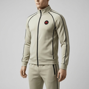 Ensemble de survêtement pour homme, veste athlétique à fermeture éclair intégrale, pantalon de jogging, détails de passepoil noir, vêtements de sport, entraînement, gym, course à pied, fitness, activité physique - Product Image 4