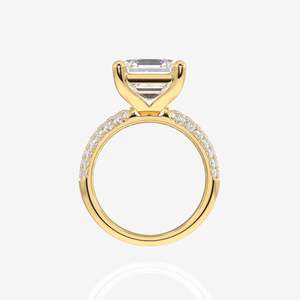 แหวนหมั้นทรงเรขาคณิตประดับเพชรทรง Asscher แบบเพาะเลี้ยงในห้องปฏิบัติการสามชั้น ฝังเพชรแบบ Pave ทอง 14K ชุบแพลตตินั่ม ดีไซน์เรียบหรู รับรองโดย IGI สีเหลืองทอง - Product Image 3