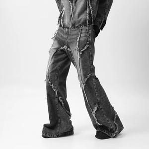 Veste en jean délavé pour homme, col montant, fermeture à bouton unique, détails effilochés, style streetwear, vêtement d'extérieur automne, respirant, séchage rapide - Product Image 3
