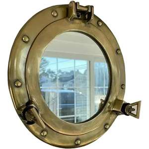 Ventana de ojo de buey de latón duradero, espejo de cristal náutico, forma redondeada sólida con bisagra, decoración del hogar, suministros marinos inspirados en bajos - Product Image 2