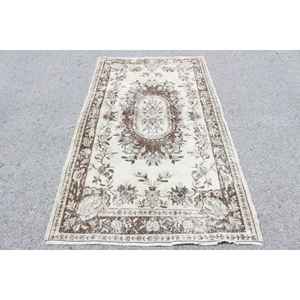 Alfombra Turca de 4x7 pies, Alfombra Vintage, Alfombra Floral Marrón - Product Image 1