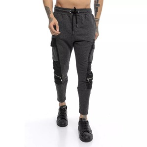 Streetwear décontracté pour hommes, pantalon de survêtement cargo taille moyenne, respirant, gris chiné, jogging de gym à la mode avec écusson noir, nouveau design - Product Image 1