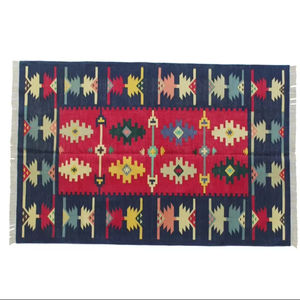 Geometric Design Cotton Dhurrie Premium Large Handmade <b>Rug</b> Made in India handmade - Product Image 1