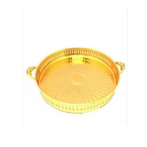 Inexpensive Gold Plated Serving Tray <b>Wedding</b> <b>Gift</b> Decorative <b>Hamper</b> Serving Tray Gold Powder Coated Serving Tray With Handle - Product Image 1