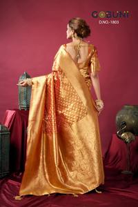 Sari de Seda Pura de Diseño, Tejido Zari, Estilo Tradicional Pakistaní, para Bodas y Fiestas, Ropa India y Pakistaní para Mujer - Product Image 2