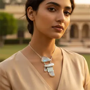 Platinum 14K <b>Gold</b> Rose <b>Gold</b> 925 Silver Pendant Necklace with Moonstone Zircon Diamond Pearl Rhodium Plated-Women's Gift Jewelry - Product Image 3