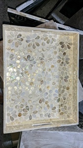 Plateau en bois de mosaïque de bricolage, plateau de nourriture de bricolage, kit de bricolage en verre de mosaïque-fleurs colorées et plateau en mosaïque bleue - Product Image 2