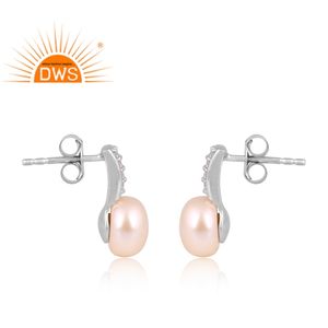 Pendientes de Plata de Ley con Circonita Cúbica Natural y Perla, Joyería Personalizada para Mujer, Regalo para Ella - Product Image 3