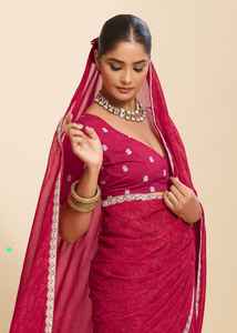 Sari indien traditionnel pour femmes, vêtements de mariée, imprimé bandhni en soie, broderie lourde avec des sequins, bordure brodée - Product Image 6