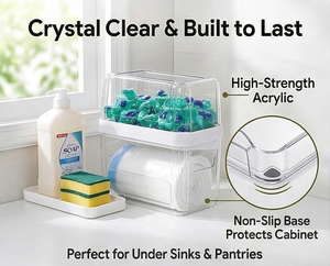 Distributeur de sacs poubelles multifonction moderne, conteneur pour dosettes de lessive, organisateur de sacs poubelles 3 en 1, support pour comprimés nettoyants, boîte en plastique - Product Image 4