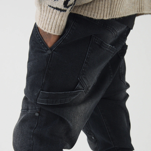 Jeans en denim bleu foncé délavé personnalisé pour hommes, style baggy, qualité supérieure, logo OEM, jeans skinny - Product Image 3