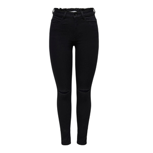 Pantalones vaqueros ajustados Boyfriend de algodón negro con estilo e informales para mujer, pantalones vaqueros elásticos con aspecto rasgado y estampado de cintura con logotipo - Product Image 2