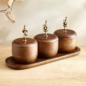 Plateau de service en bois avec bol amovible pour les collations et les trempettes Plateau en bois artisanal de qualité supérieure avec bol pour servir des collations - Product Image 3