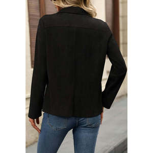 Chaqueta de gamuza de manga larga con frente abierto para mujer, 37720 - Negro - Product Image 3